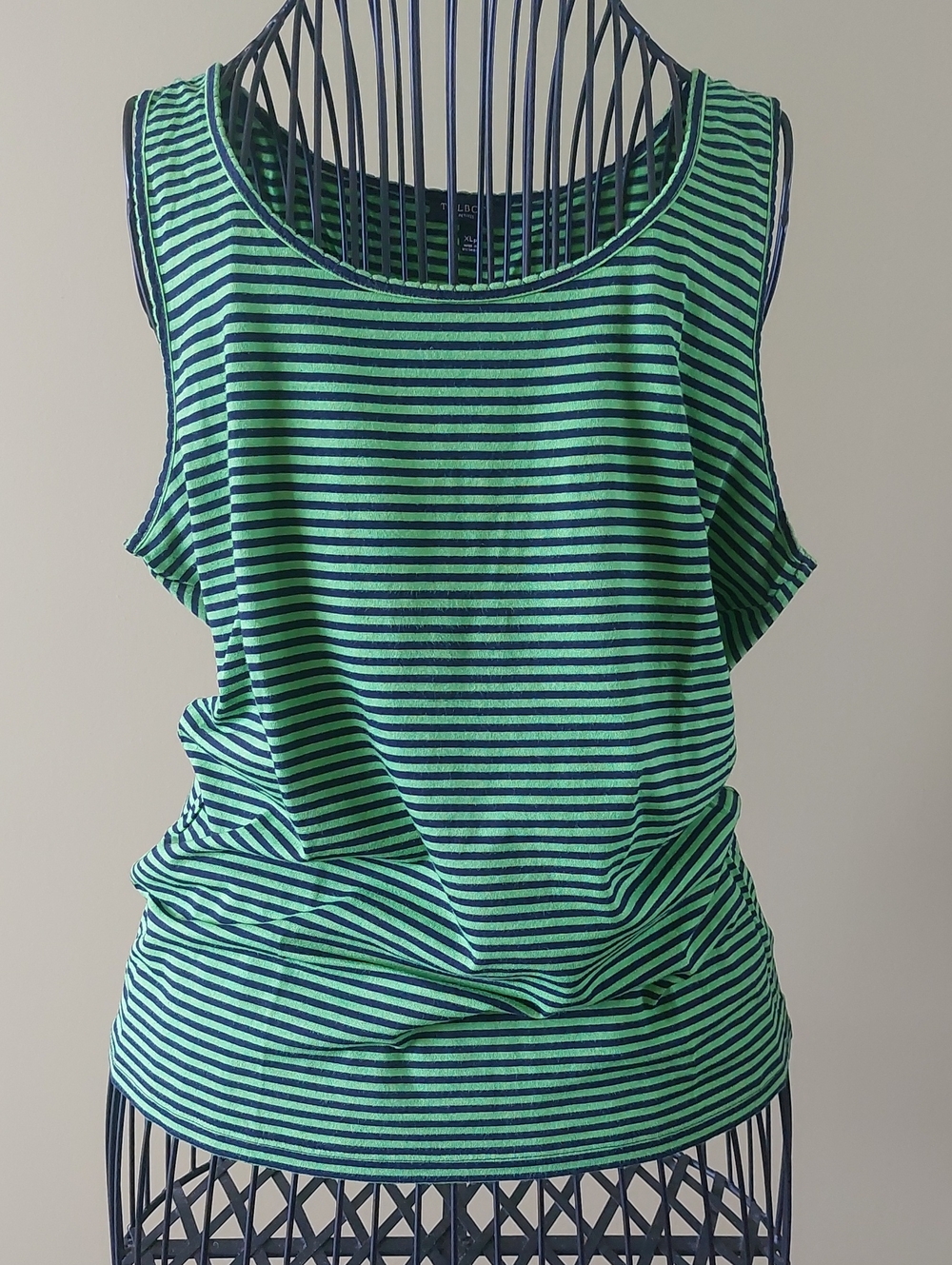 Talbots Green and Navy Striped Sleeveless Tank